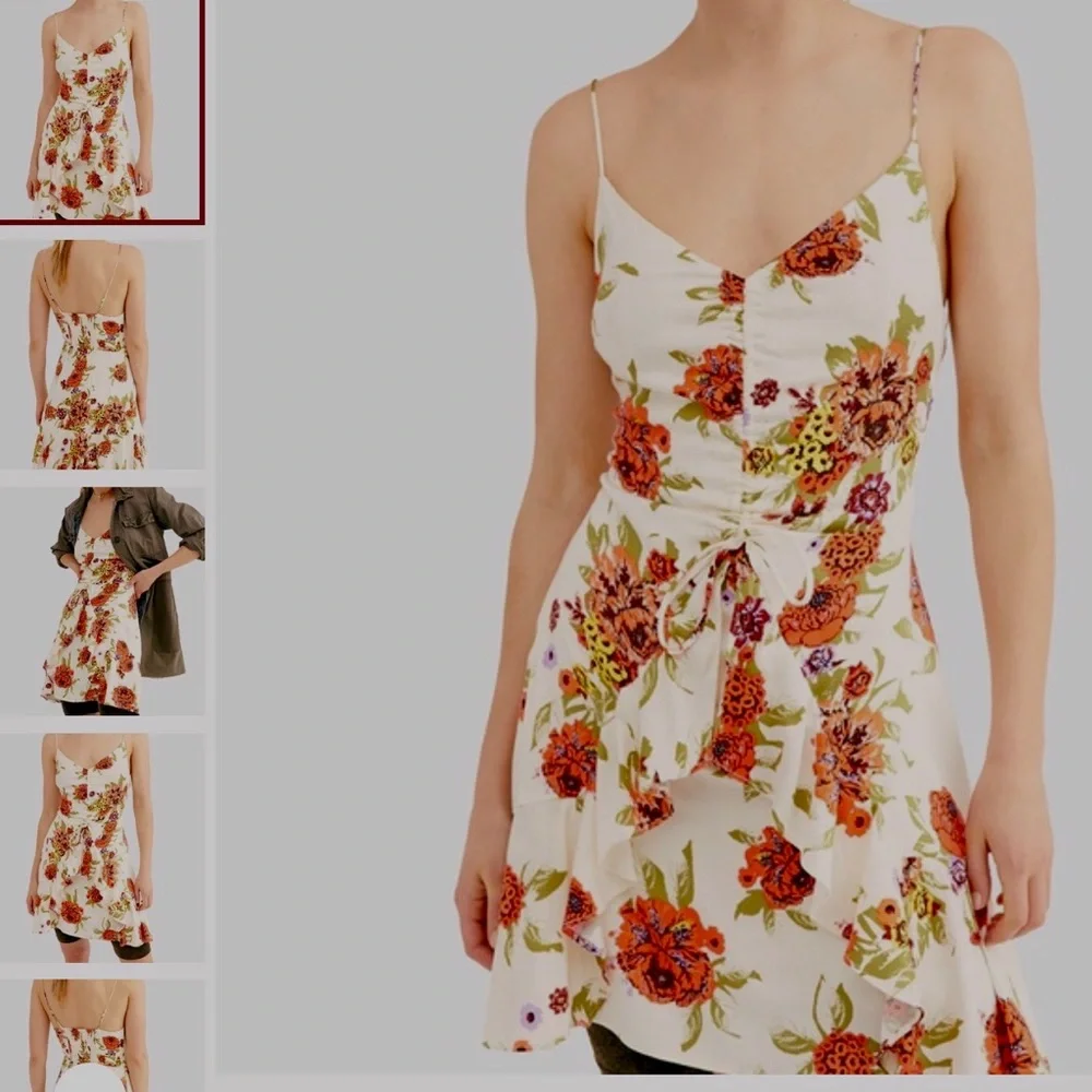 FREE PEOPLE HAPPY HEART FLORAL RUCHED MINI DRESS